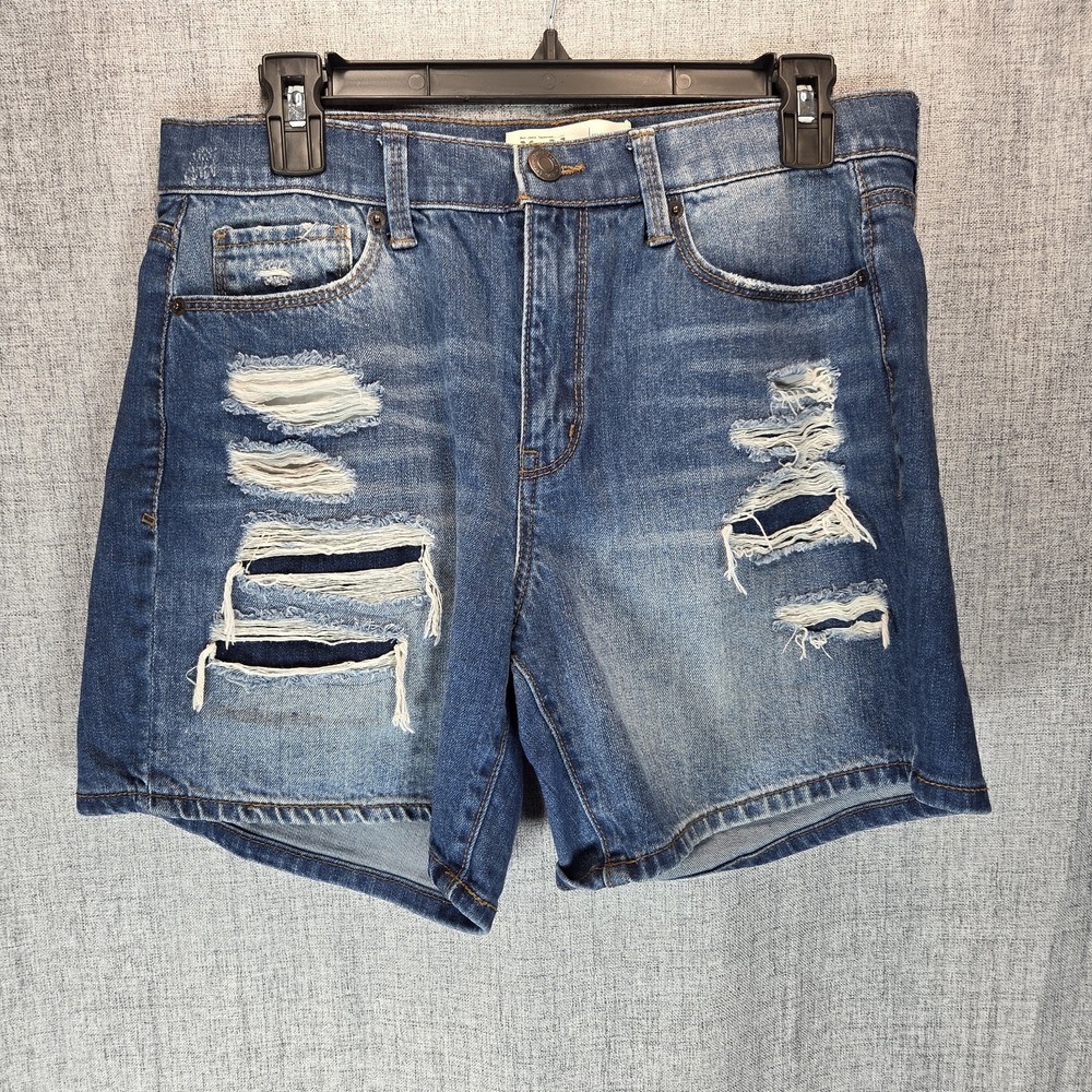 Mudd High Rise Midi Blue Denim‎ Distressed Shorts Juniors Size 11 Flex Stretch